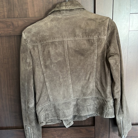 AllSaints Bales Olive Suede Biker jacket 6 - Picture 6 of 7